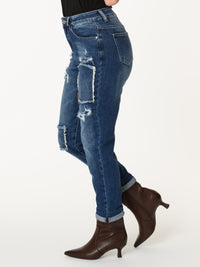 Prévente 15 septembre - Jeans boyfriend avec patchwork