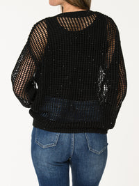 Chandail noir en mailles avec paillettes