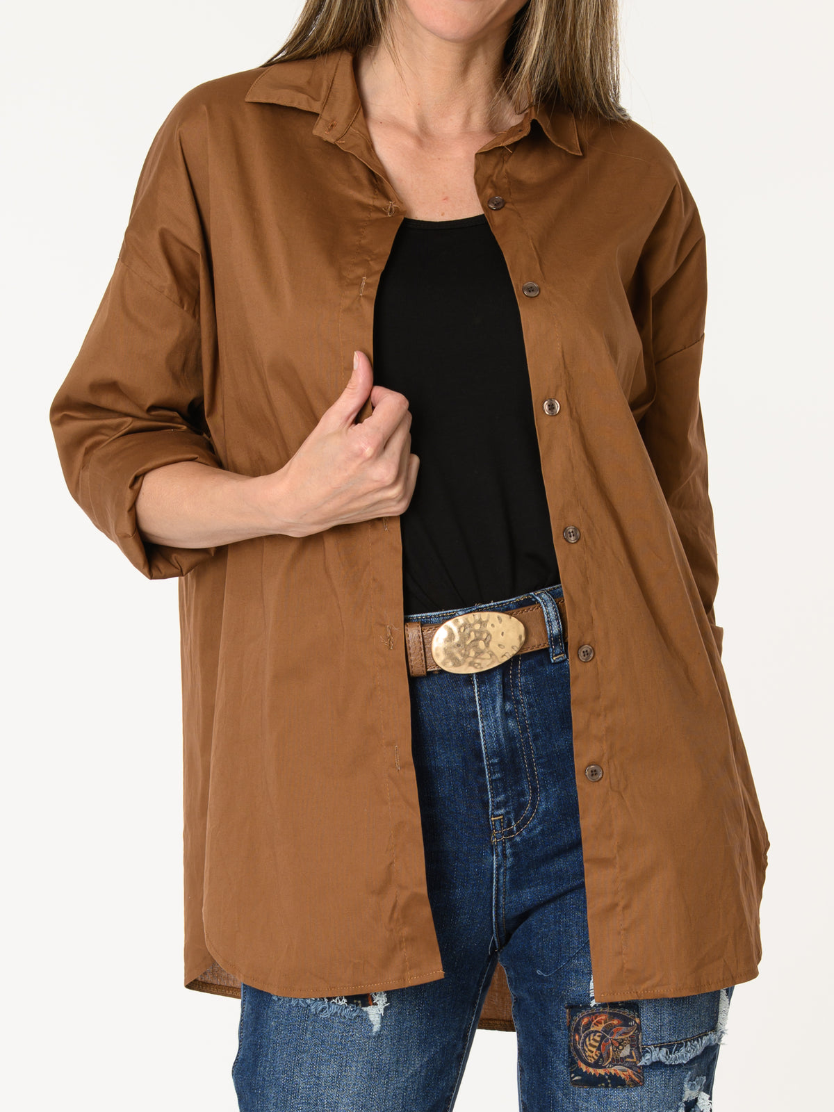 Chemise camel à manche longue