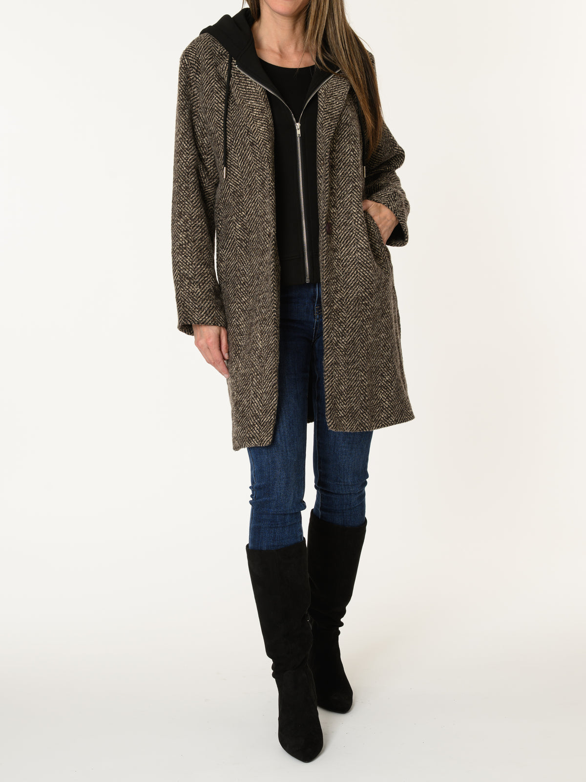 Manteau texturé beige, brun et noir