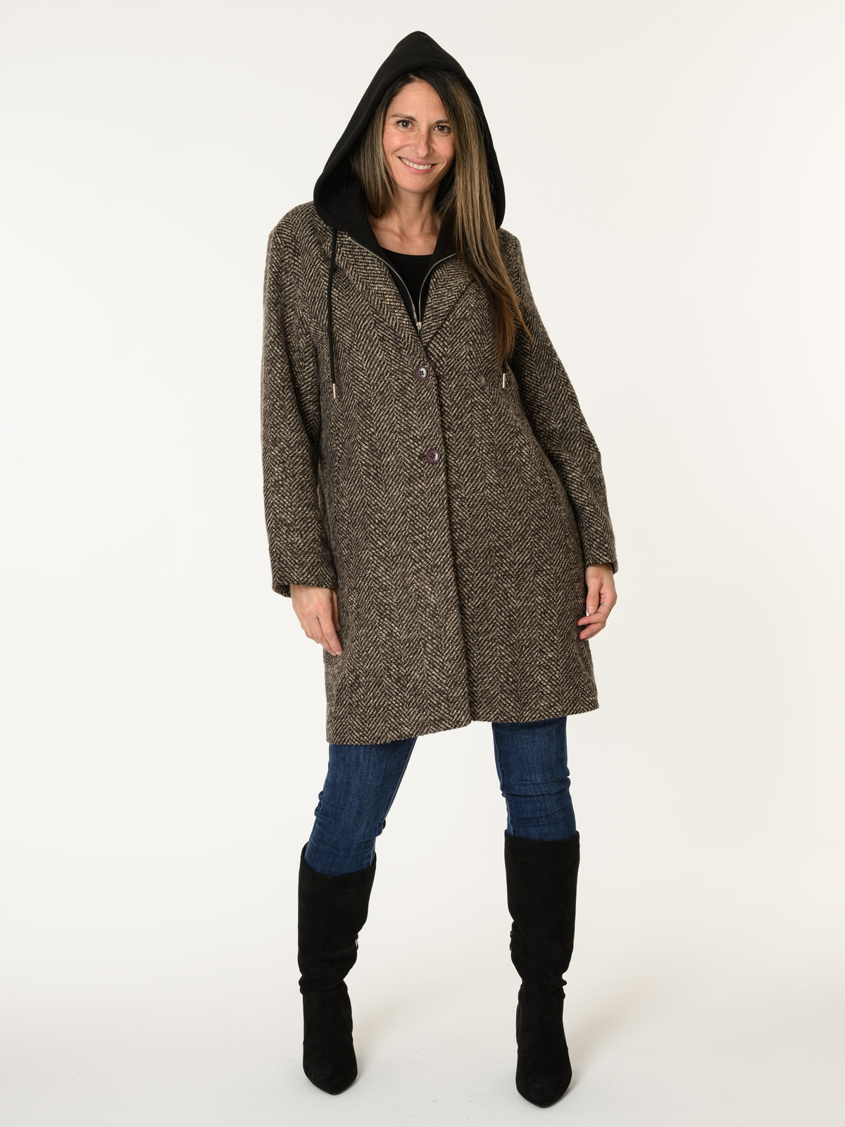 Manteau texturé beige, brun et noir