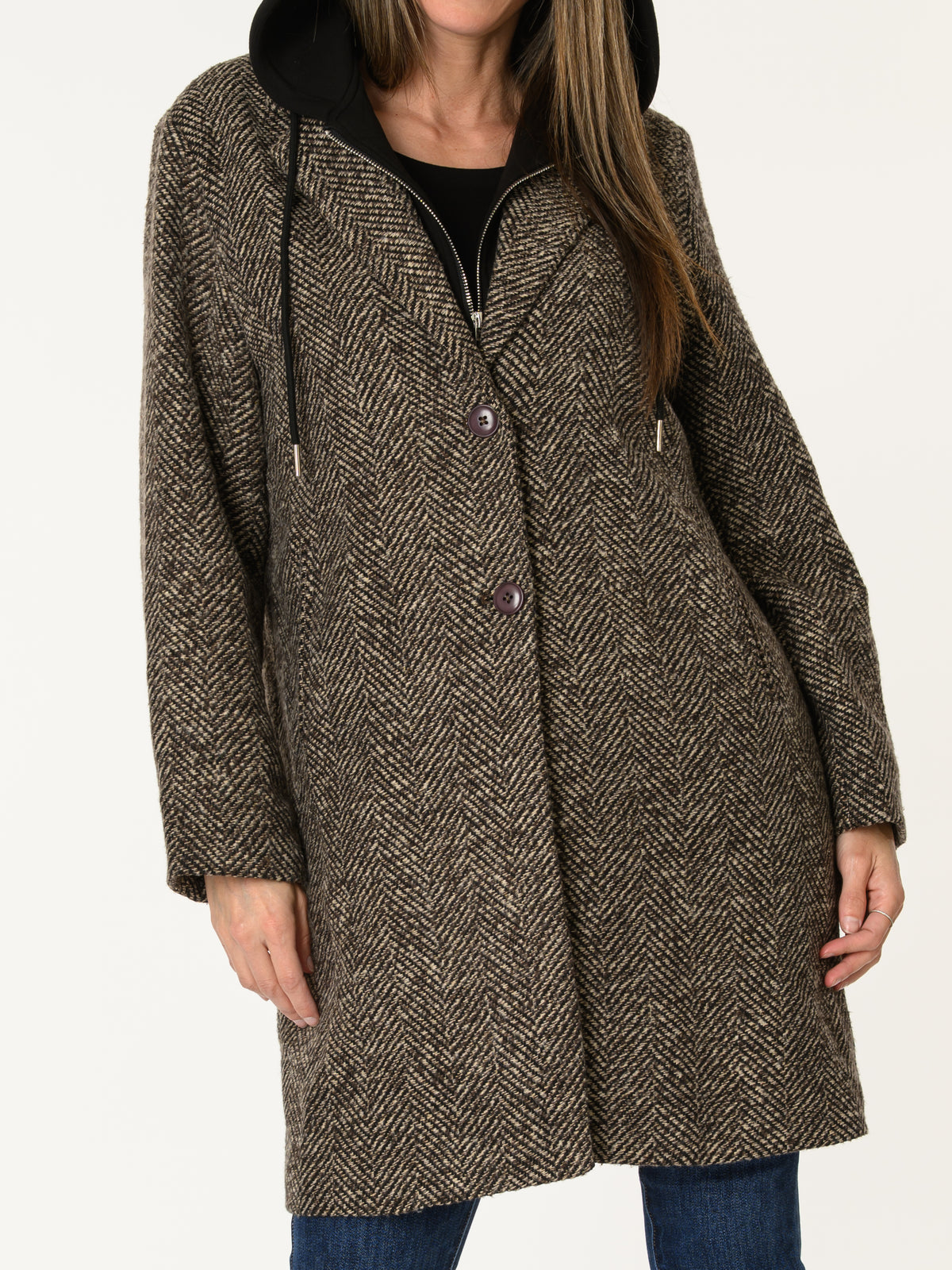Manteau texturé beige, brun et noir