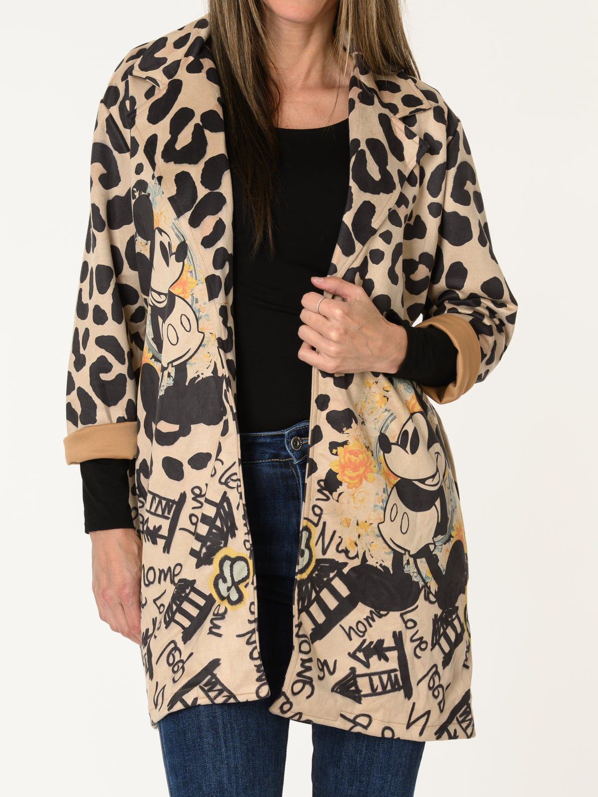 New - Veste beige léopard avec imprimé de Mickey Mouse
