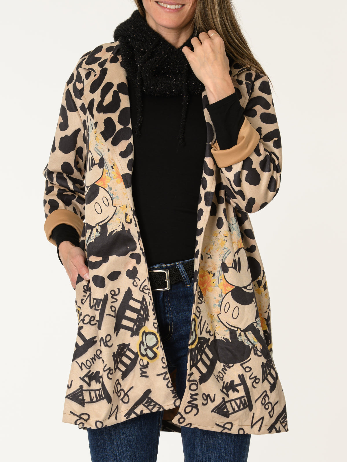 New - Veste beige léopard avec imprimé de Mickey Mouse