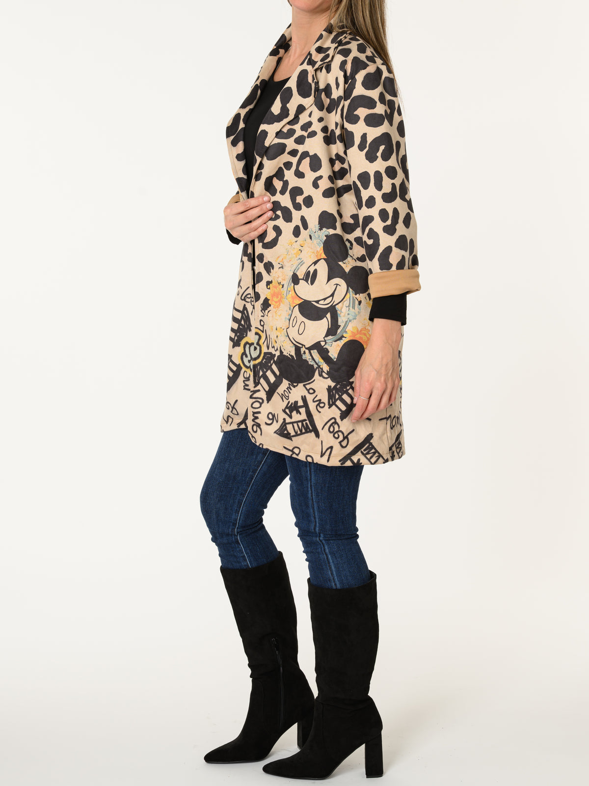 New - Veste beige léopard avec imprimé de Mickey Mouse