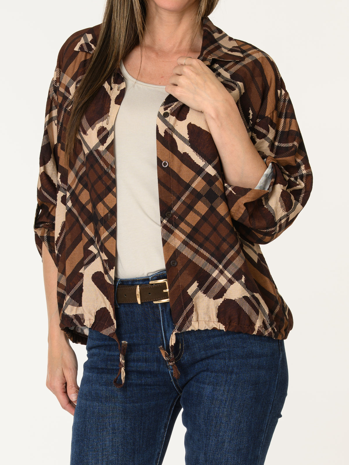 Chemise brune à motifs de style Burberry