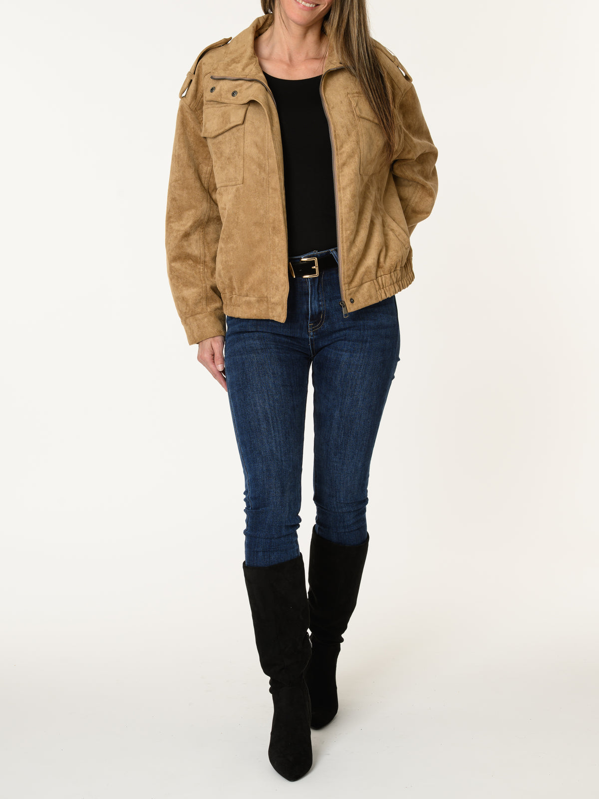 Manteau camel en suède