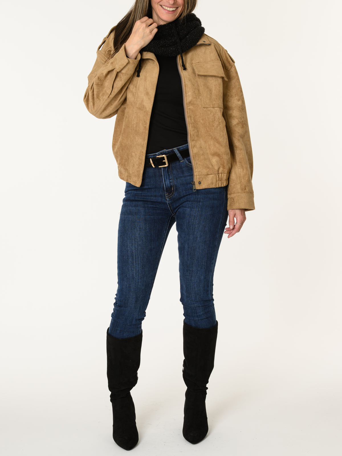 Manteau camel en suède