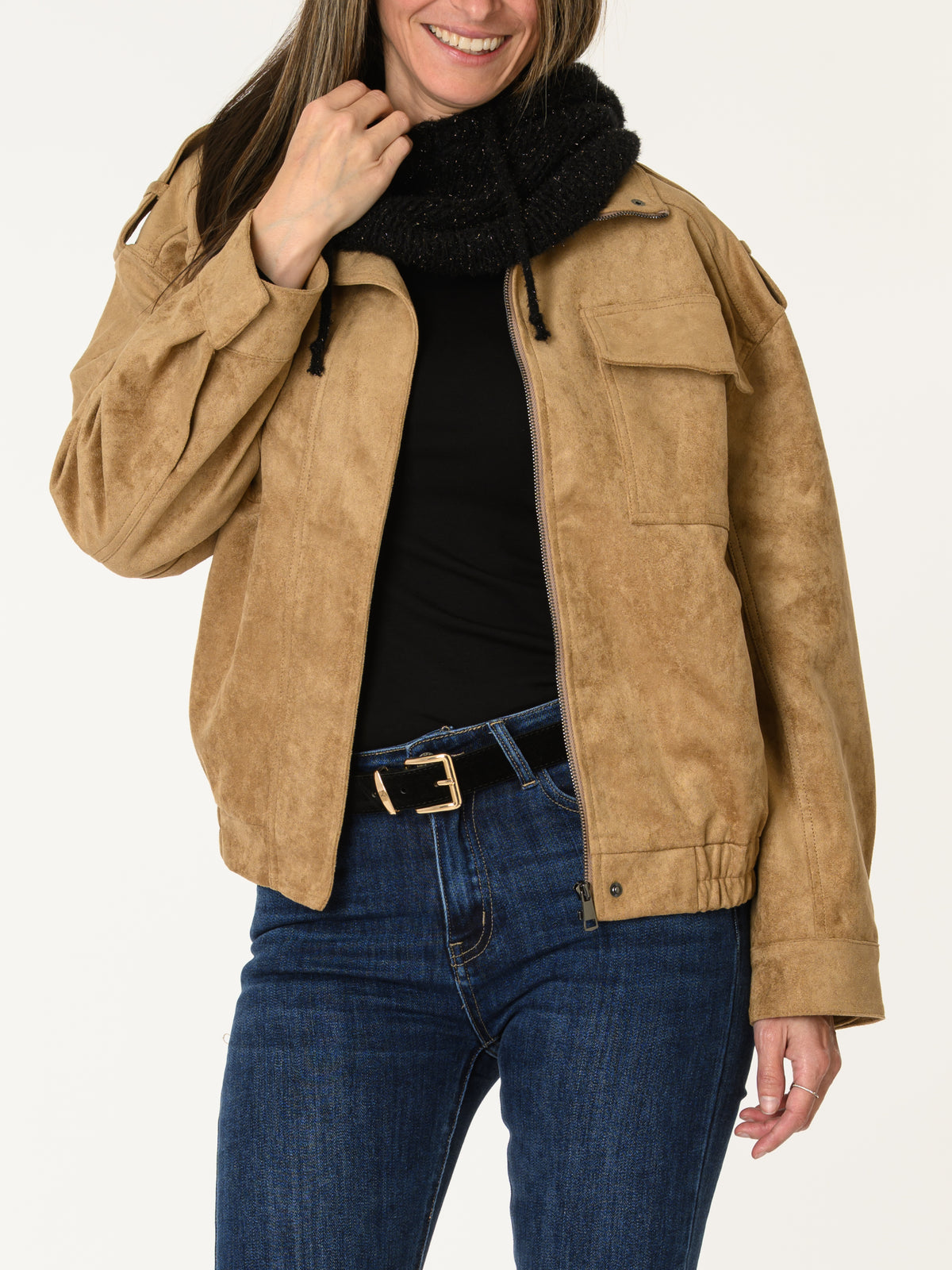 Manteau camel en suède