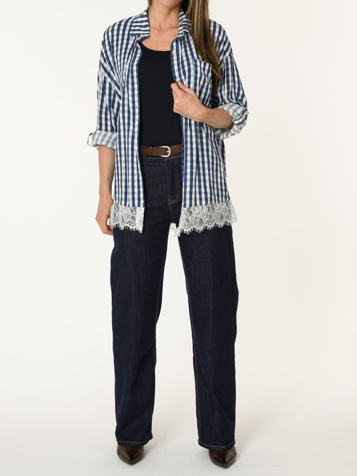 Chemise à carreaux marines et blancs