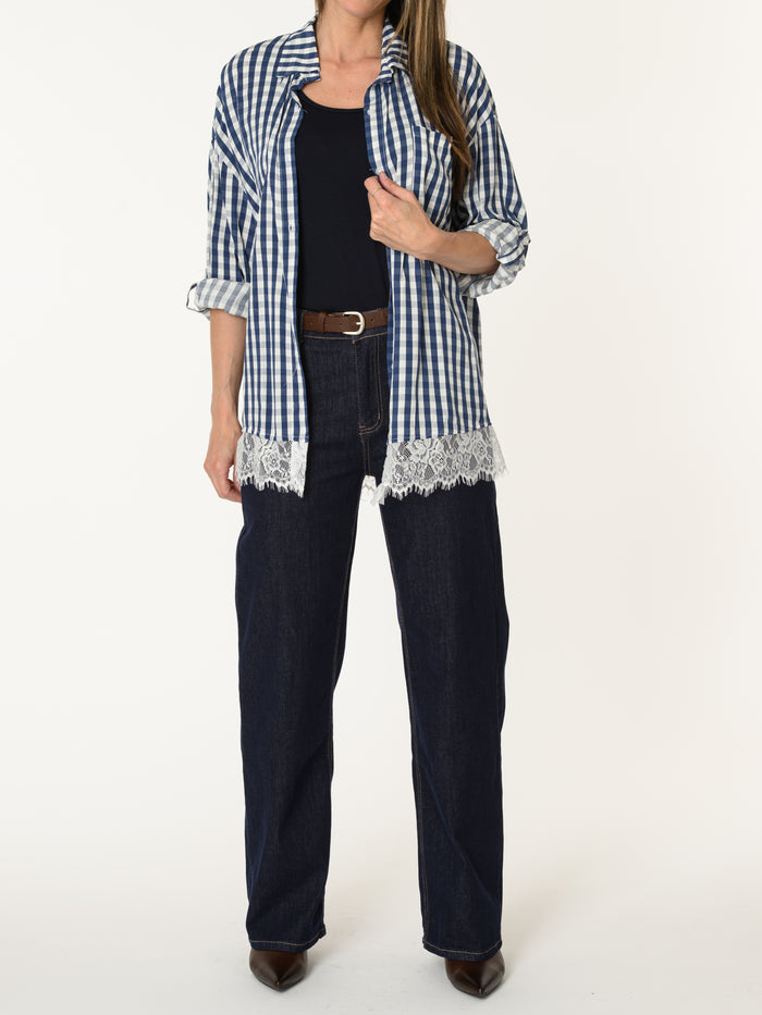 Chemise à carreaux marines et blancs