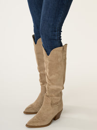 Botte western beige en suède