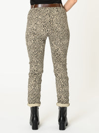 Pantalon léopard pour femme beige avec ceinture et revers