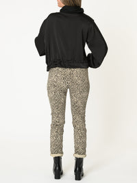 Veste bomber pour femme noire avec glissière et poignets côtelés