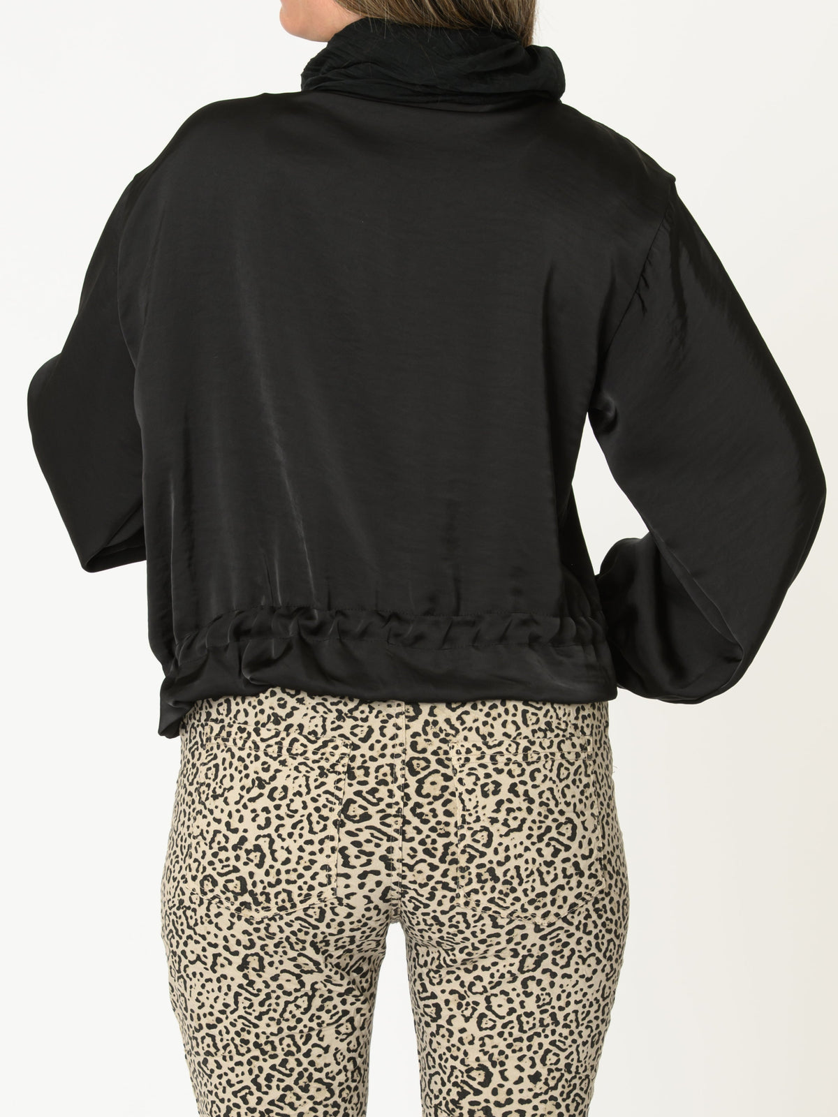 Veste bomber pour femme noire avec glissière et poignets côtelés
