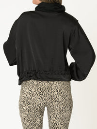 Veste bomber pour femme noire avec glissière et poignets côtelés