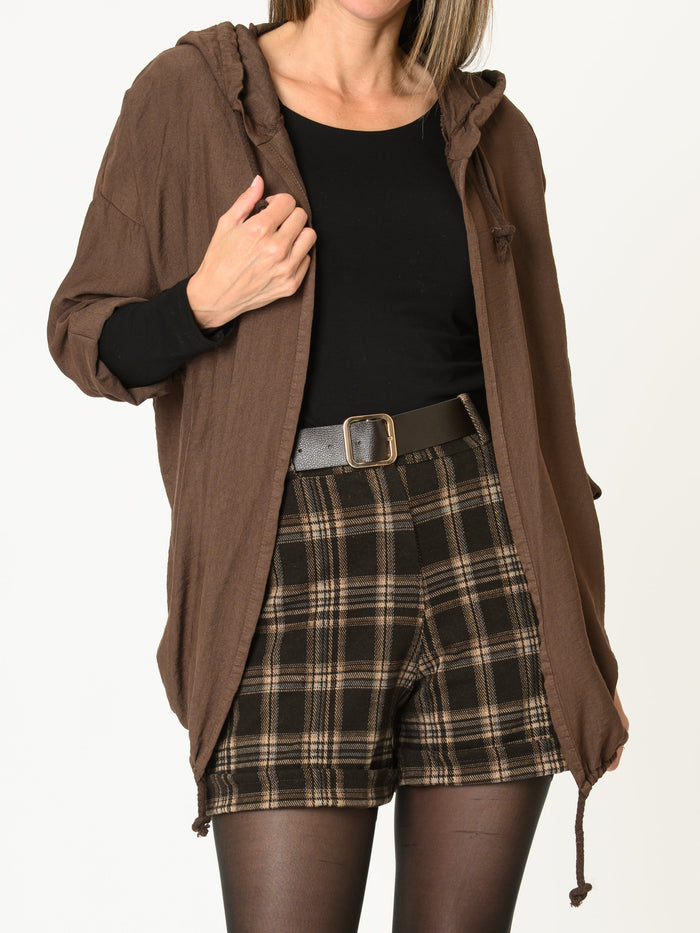 Veste brune pour femme à capuchon légère avec cordon au bas