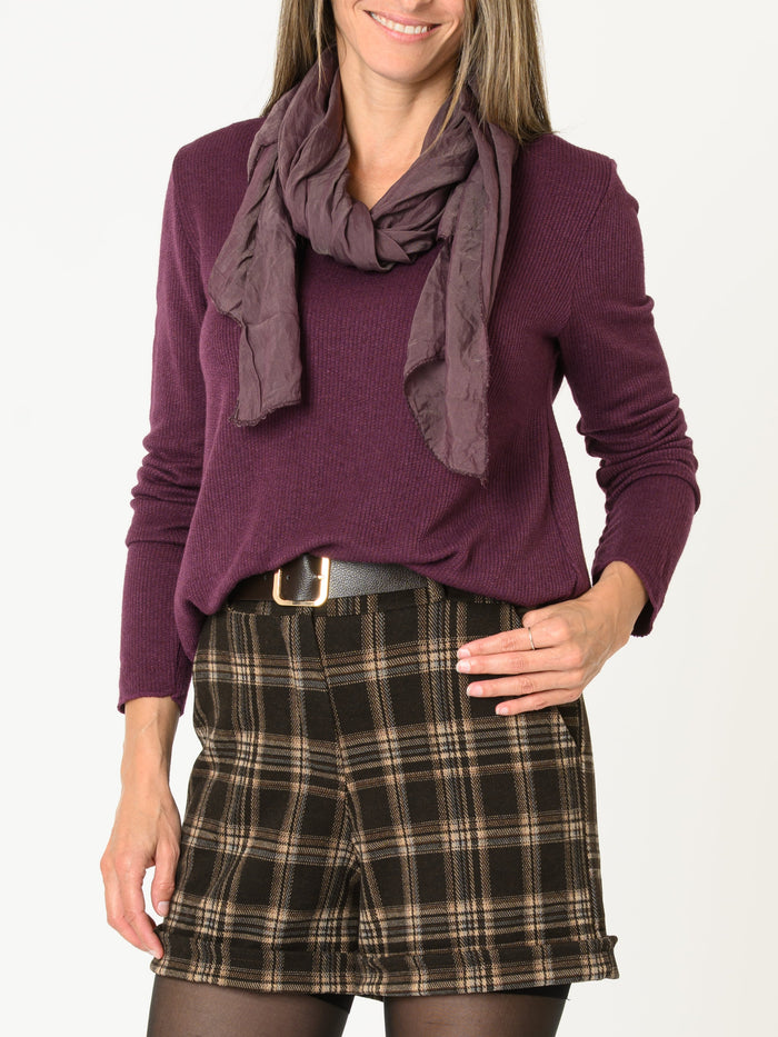 Chandail rose pour femme à col en v et manche bouffante