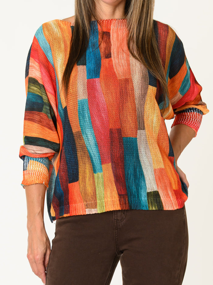 Chandail multicolore pour femme à manche longue chauve souris