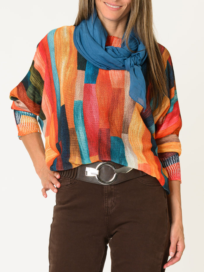 Chandail multicolore pour femme à manche longue chauve souris