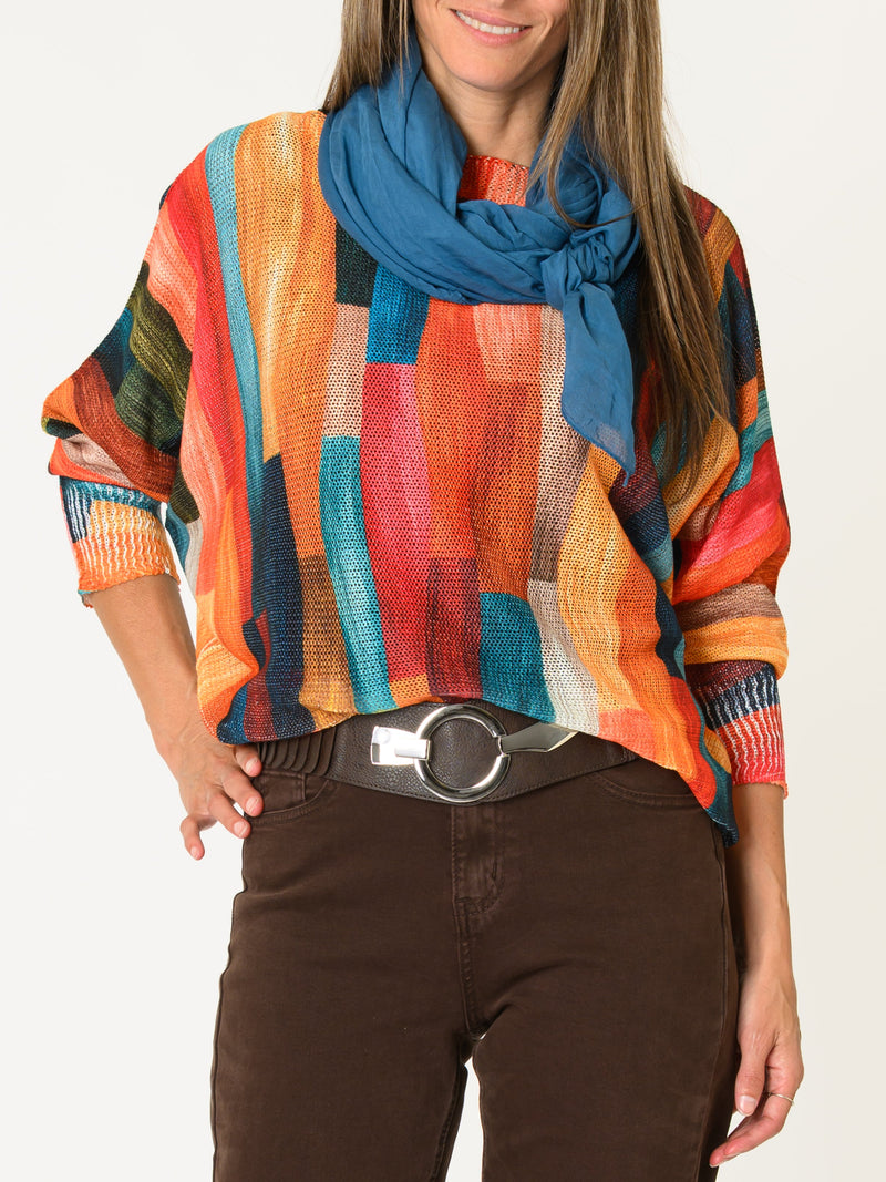 Chandail multicolore pour femme à manche longue chauve souris