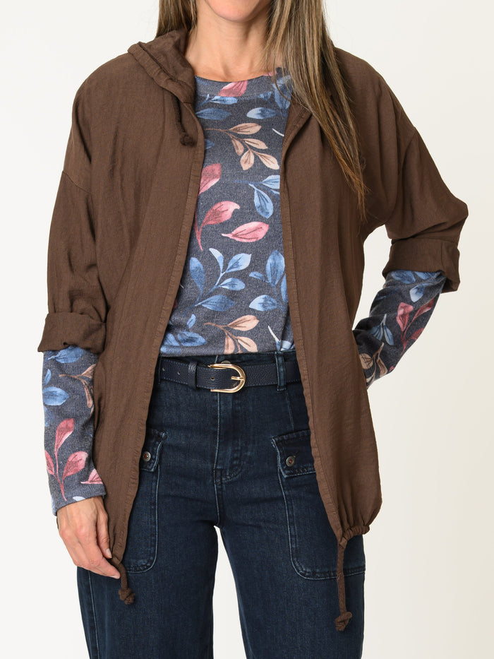 Chandail bleu pour femme imprimé de feuilles avec manche 3/4