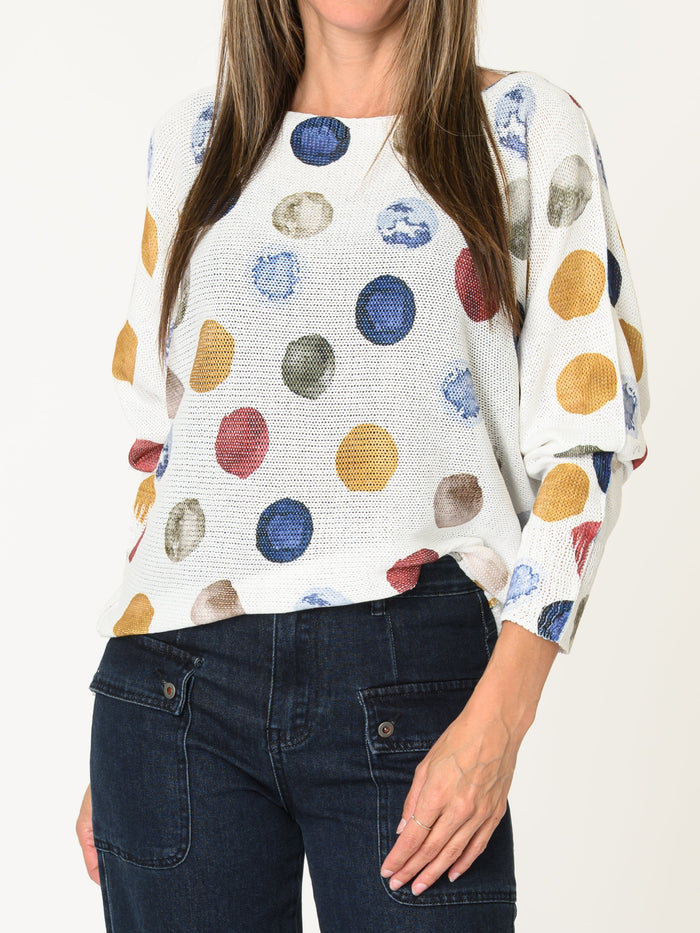Chandail blanc pour femme à manche longue imprimé de pois