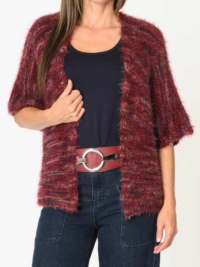 Chandail bourgogne pour femme en tricot à manche courte ample