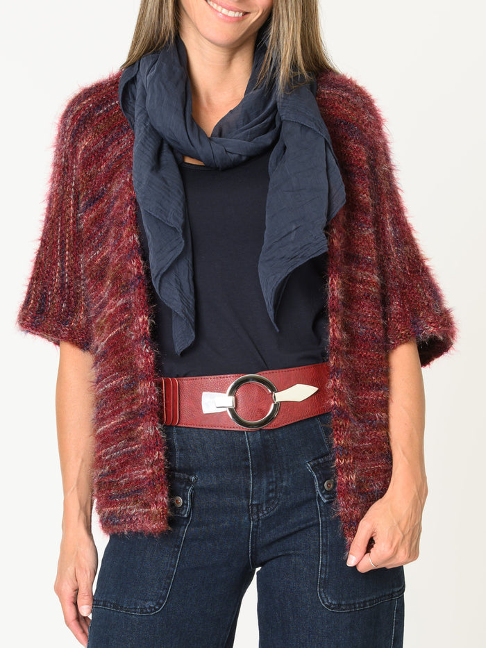 Chandail bourgogne pour femme en tricot à manche courte ample