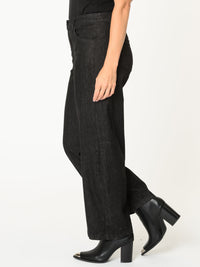 Pantalon noir pour femme taille haute avec bijou à la poche