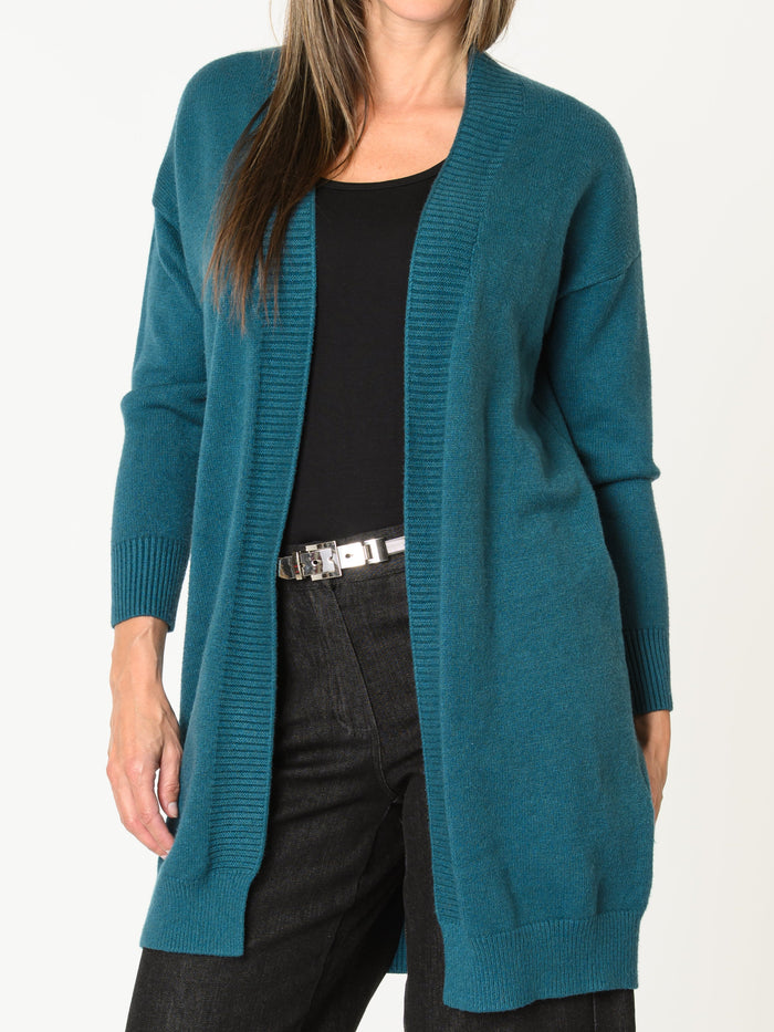 Cardigan long pour femme vert sarcelle en tricot oversize
