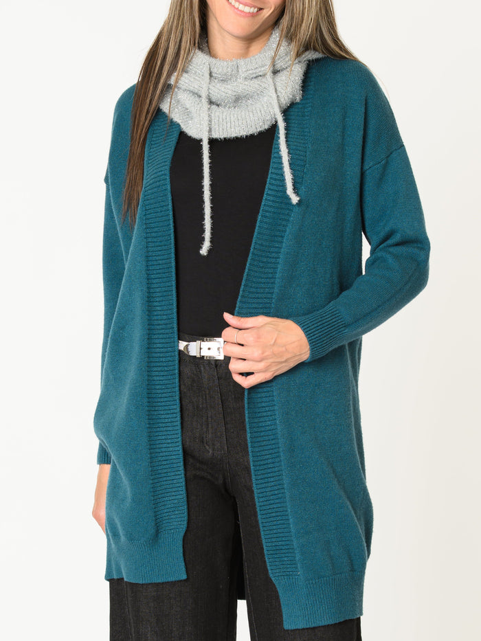 Cardigan long pour femme vert sarcelle en tricot oversize