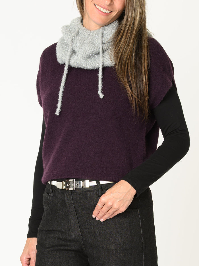 Chandail aubergine pour femme en tricot à manche courte