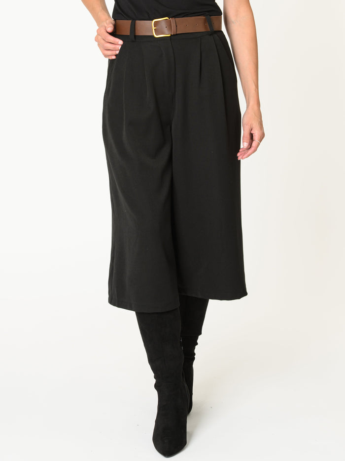 Pantalon palazzo pour femme vert à plis avec ceinture brune