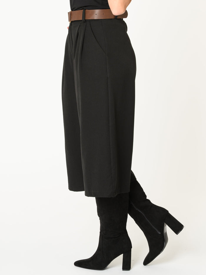 Pantalon palazzo pour femme vert à plis avec ceinture brune