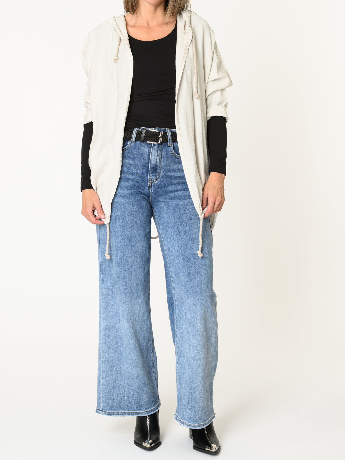 Veste écru pour femme à capuchon avec ourlet élastique