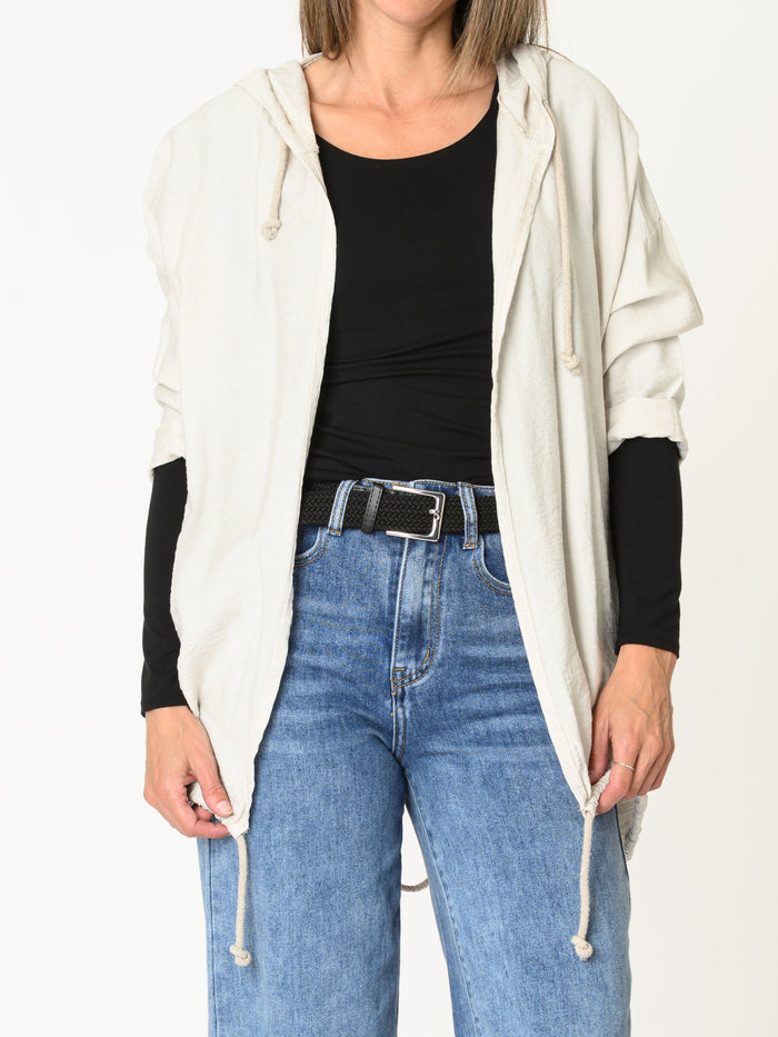 Veste écru pour femme à capuchon avec ourlet élastique