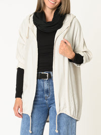 Veste écru pour femme à capuchon avec ourlet élastique