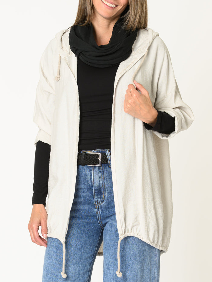 Veste écru pour femme à capuchon avec ourlet élastique