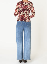 Chandail bourgogne pour femme à manche longue imprimé floral