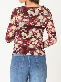 Chandail bourgogne pour femme à manche longue imprimé floral
