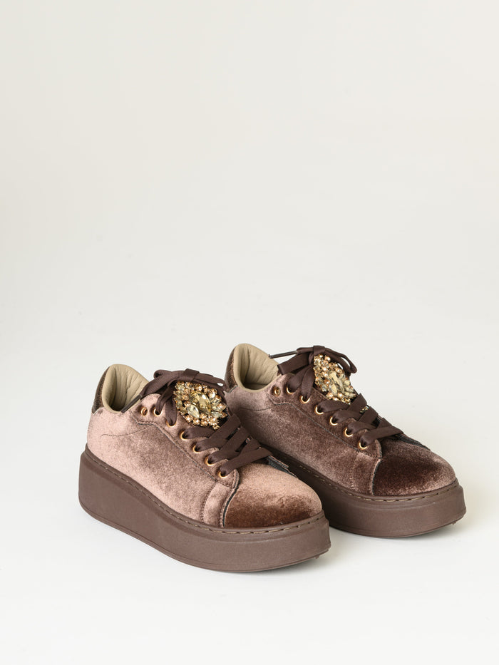Sneaker bronze à plateforme avec bijou doré pour femme