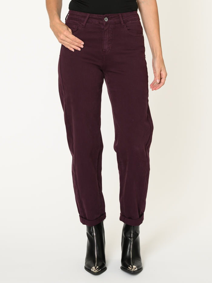 Jeans aubergine pour femme coupe baggy à taille haute