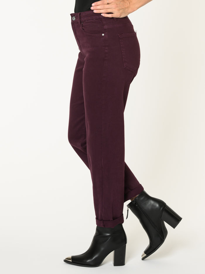 Jeans aubergine pour femme coupe baggy à taille haute