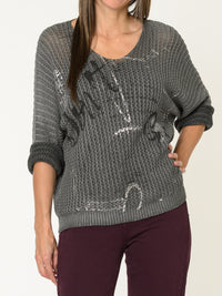 Chandail gris pour femme en maille avec imprimé