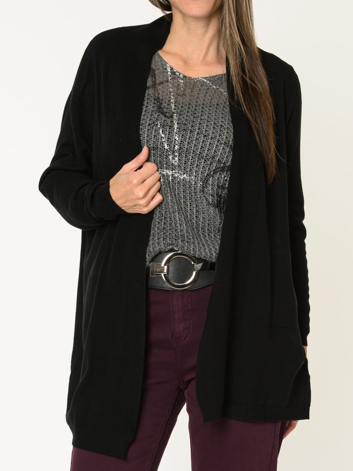 Chandail gris pour femme en maille avec imprimé