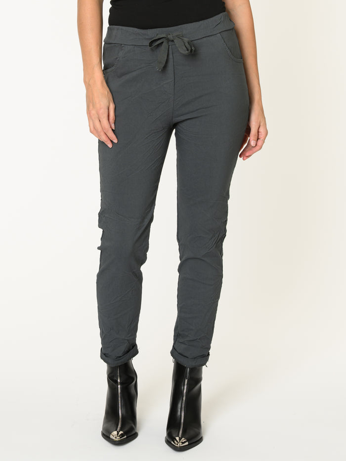 Pantalon funky pour femme gris avec cordon à la taille