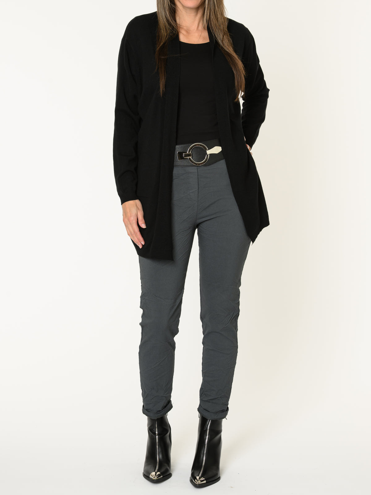 Veste longue pour femme noire ouverte en tricot