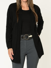 Veste longue pour femme noire ouverte en tricot
