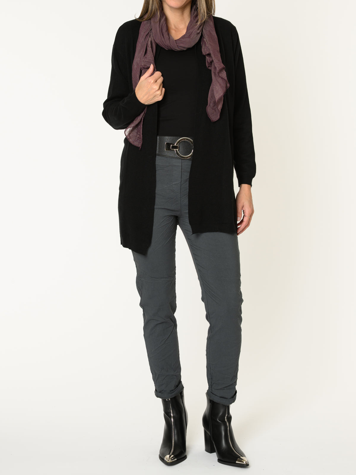 Veste longue pour femme noire ouverte en tricot